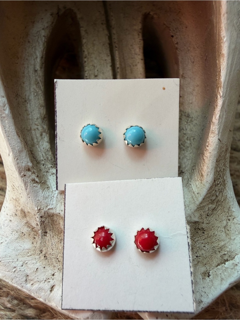 Linda Yazzie Handmade Turquoise & Red Stud Earrings - Unbranded Women’s Jewelry
